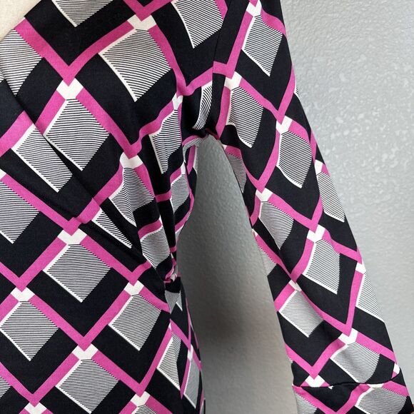 Diane Von Furstenberg Julian Two Wrap Dress Size 12 Square Tips Pink Black Silk - Picture 2 of 10